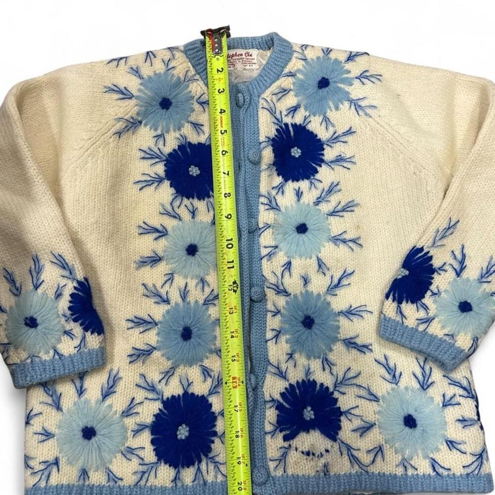 Stephen Chu Vintage 80’s Blue and cream floral cardigan - Picture 5 of 8